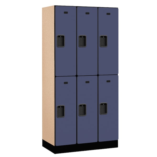 Wardrobe Locker, 36" W, 18" D, 76" H, (3) Wide, (6) Openings, Blue